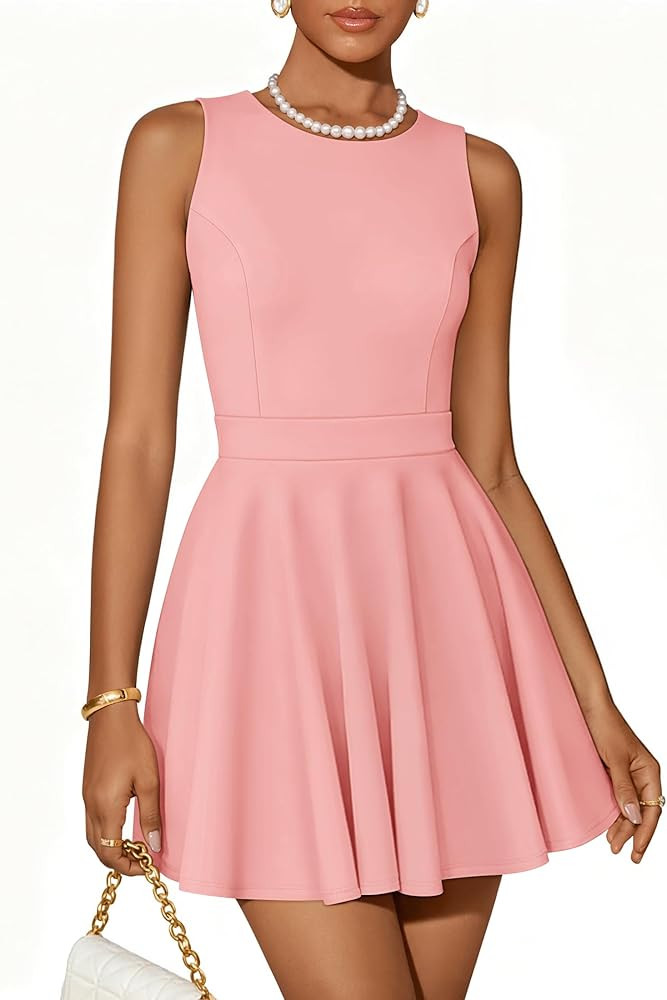 ZESICA Womens Summer Cocktail Party Mini Dress 2026 Spring Elegant Sleeveless Crewneck A-Line Sho... | Amazon (US)
