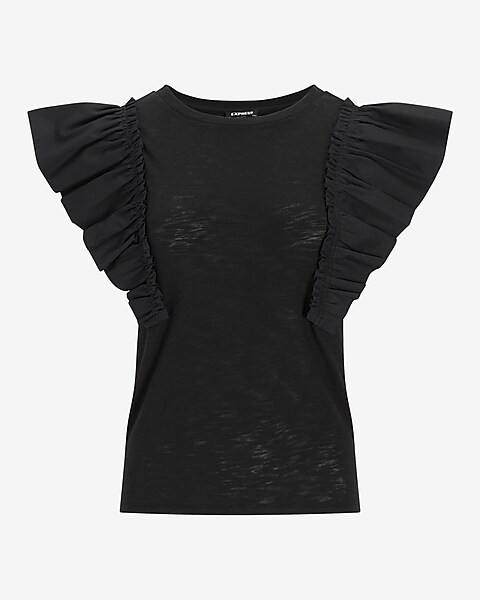Skimming Slub Poplin Ruffle Sleeve Tee | Express