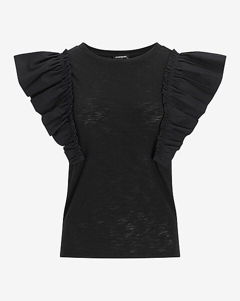 Skimming Slub Poplin Ruffle Sleeve Tee | Express