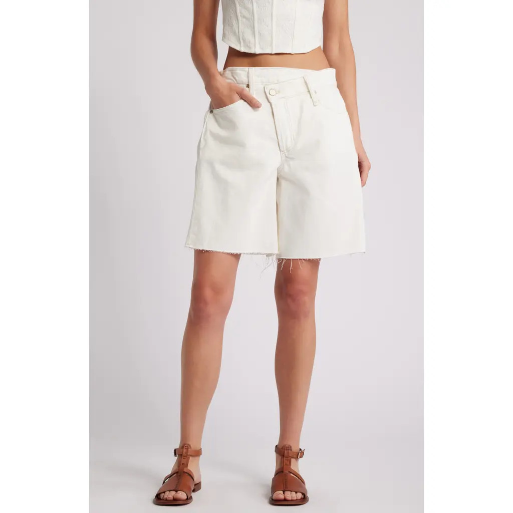 Free People Boomerang Long Denim Shorts in Snowcone at Nordstrom, Size 27 | Nordstrom