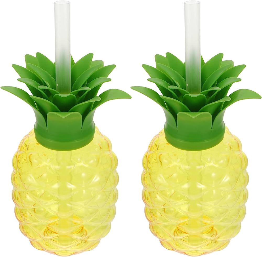 Toyvian Pineapple Cups with Straws- 4Pcs Plastic Pineapple Cups with Lids and Straws Pineapple Pa... | Amazon (US)