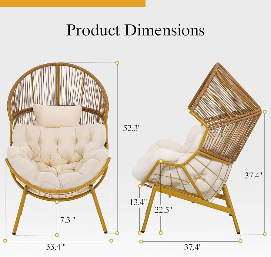 ONBRILL Egg Chair for Outdoor & Indoor, Patio Wicker Chair with Thick Cushion, Oversized Rattan C... | Amazon (US)