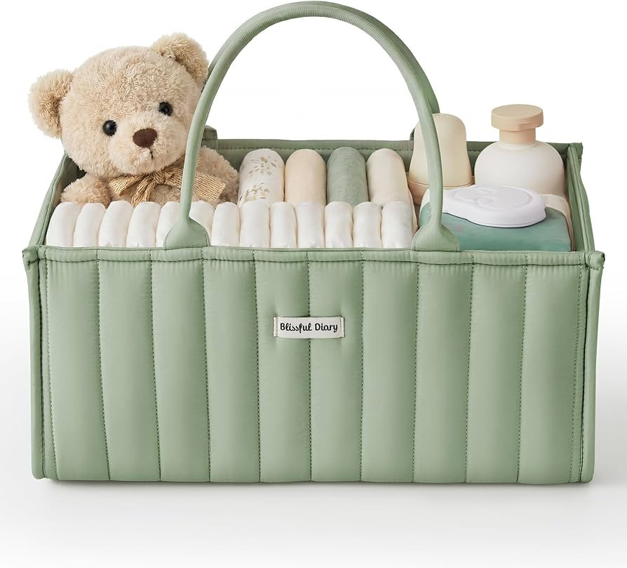 Blissful Diary Baby Diaper Caddy Organizer, Nursery Storage, Sage Green | Amazon (US)