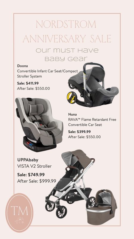 Nordstrom Anniversary sale: our must have baby gear.

Doona Car seat and travel stroller : perfect for travel from infant to toddler 

Nuna Rava convertible car seat: our all time fave car seat for toddler season 

Uppababy Vista stroller system: the stroller of all strollers in our opinion. 



#LTKbaby #LTKxNSale #LTKbump