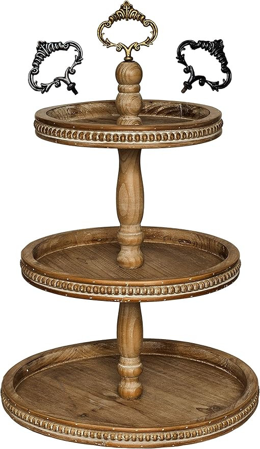 3 Tiered Tray Wooden Serving Stand by Felt Creative Home Goods. Large Beaded Tray for Home Decor ... | Amazon (US)