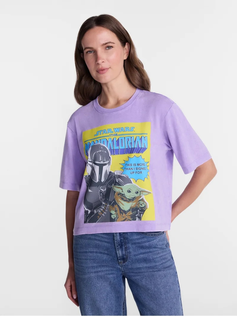 Disney Star Wars The Mandalorian Graphic Washed Skimmer Tee with Short Sleeves, Sizes XXS-XXL | Walmart (US)
