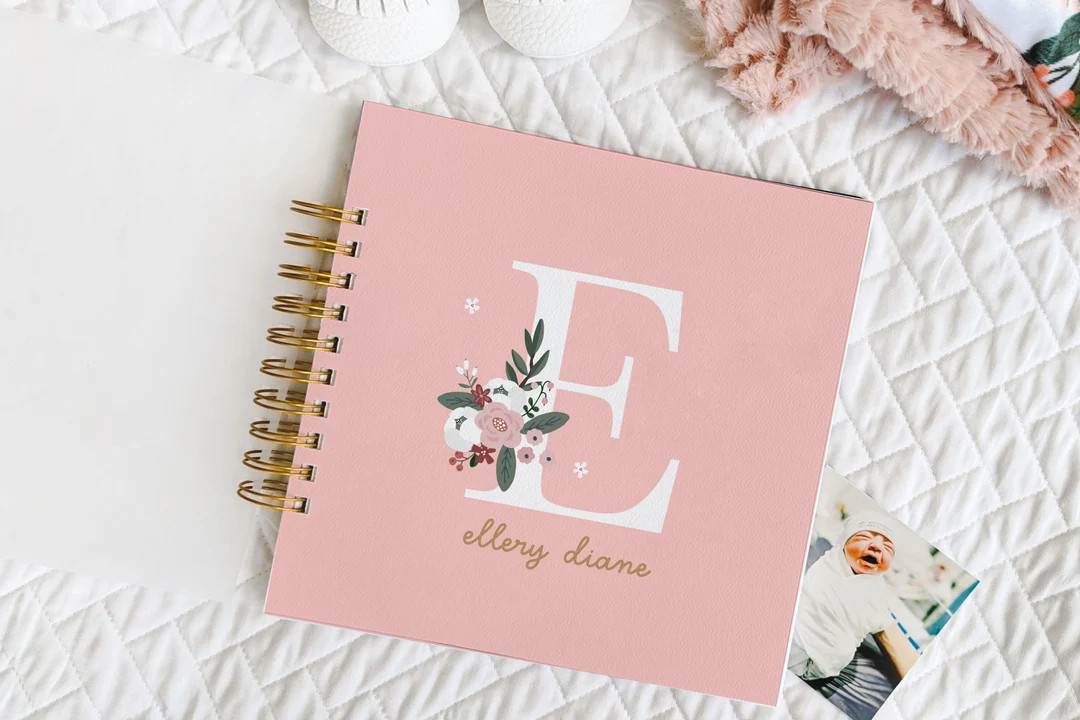 Personalized Baby Book: poppy pink Floral Initial Modern Baby Shower Pregnancy Gift First Year Jo... | Etsy (US)