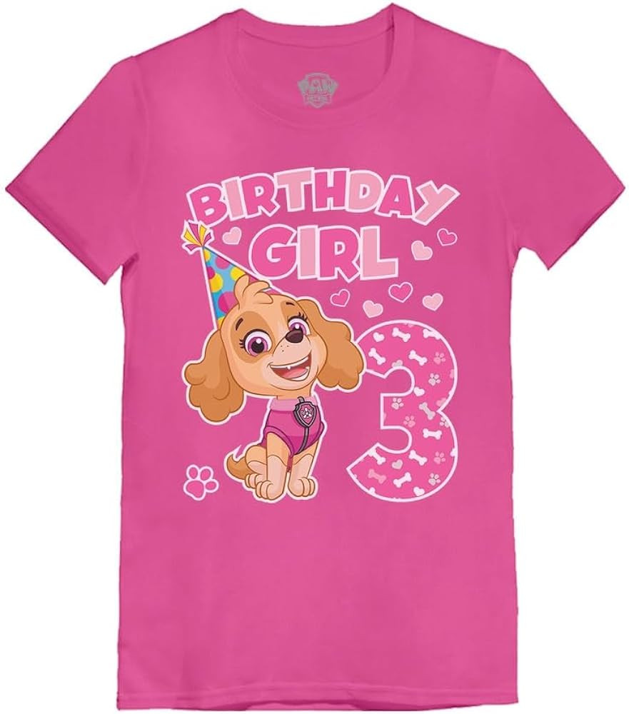 Skye Birthday Girl 3 Gifts for Three Years Old Bday Paw Patrol Theme Party Toddler Kids Girls Fitted T-Shirt A51144d | Amazon (US)