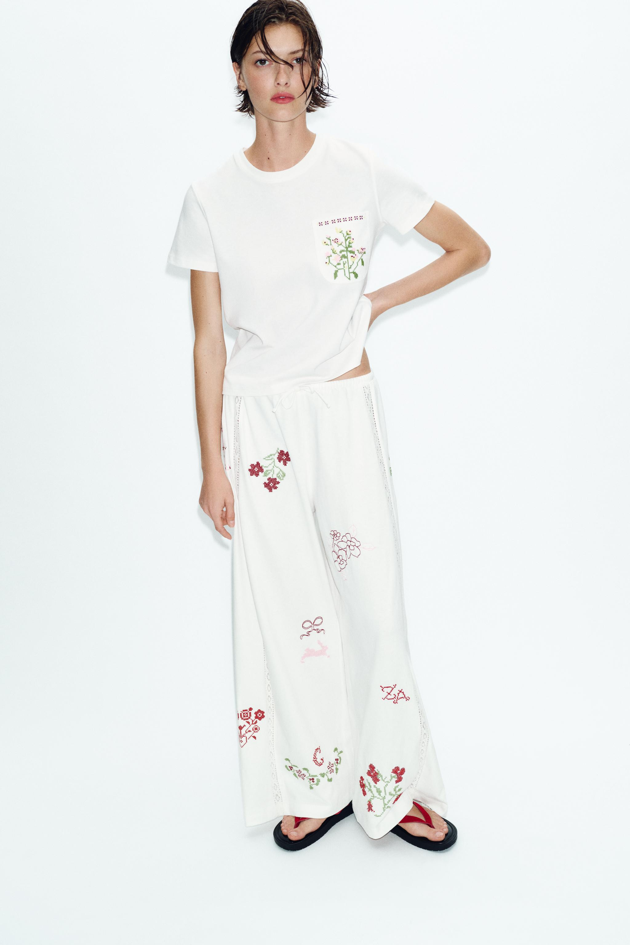 EMBROIDERED LONG PANTS | Zara US