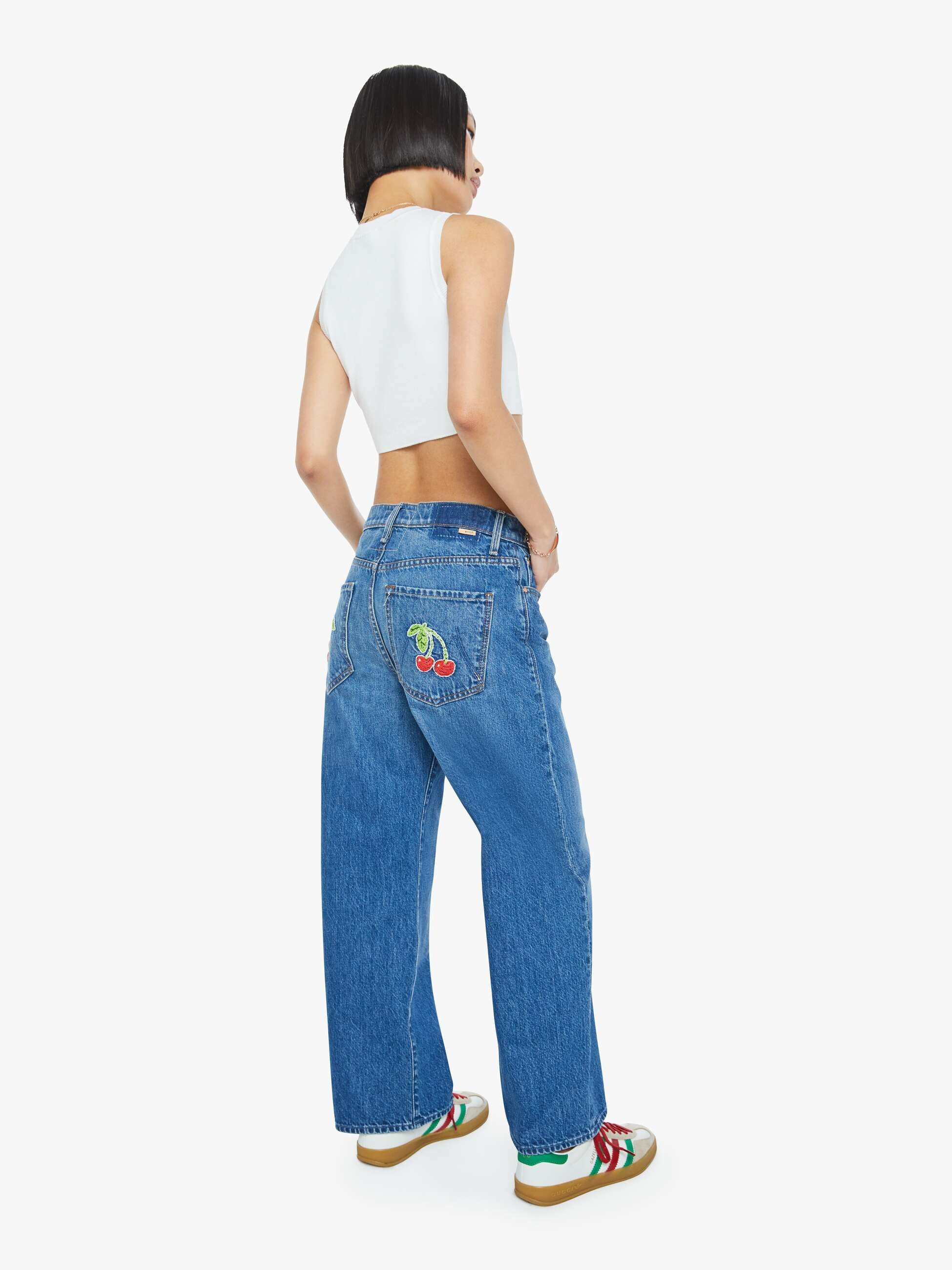 PETITES The Lil Dodger Ankle - Green Thumb With Cherries | Mother Denim