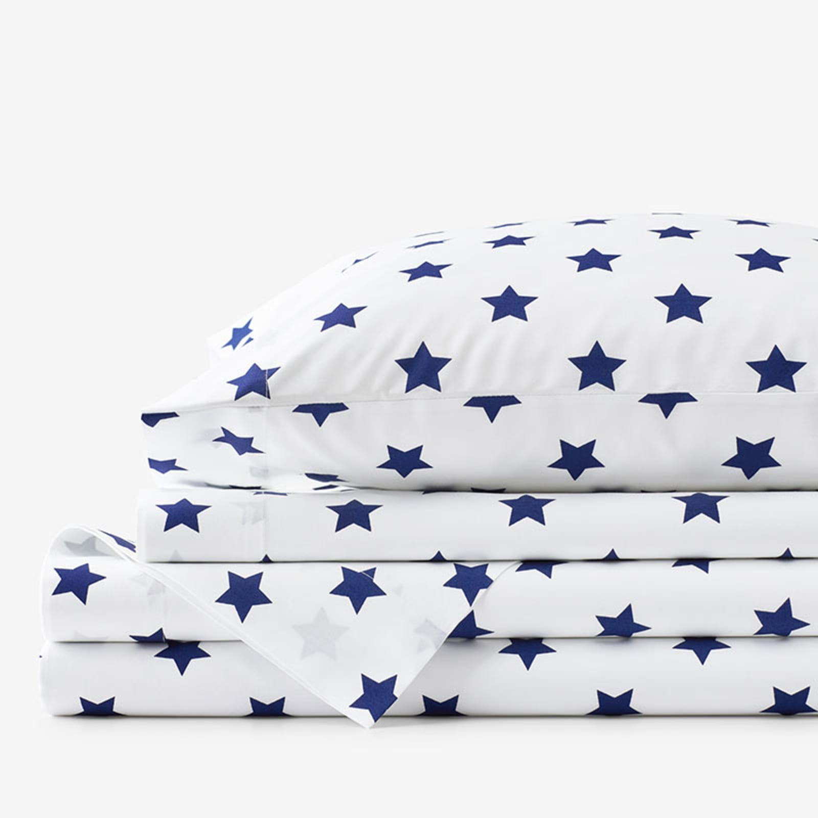 Stars Classic Cool Organic Cotton Percale Bed Sheet Set - Blue, Twin | The Company Store