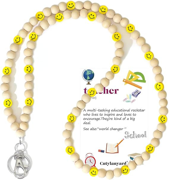 Lanyards for id badges and Keys for Women Wood Beaded Lanyard for Teacher Gift (A) | Amazon (US)
