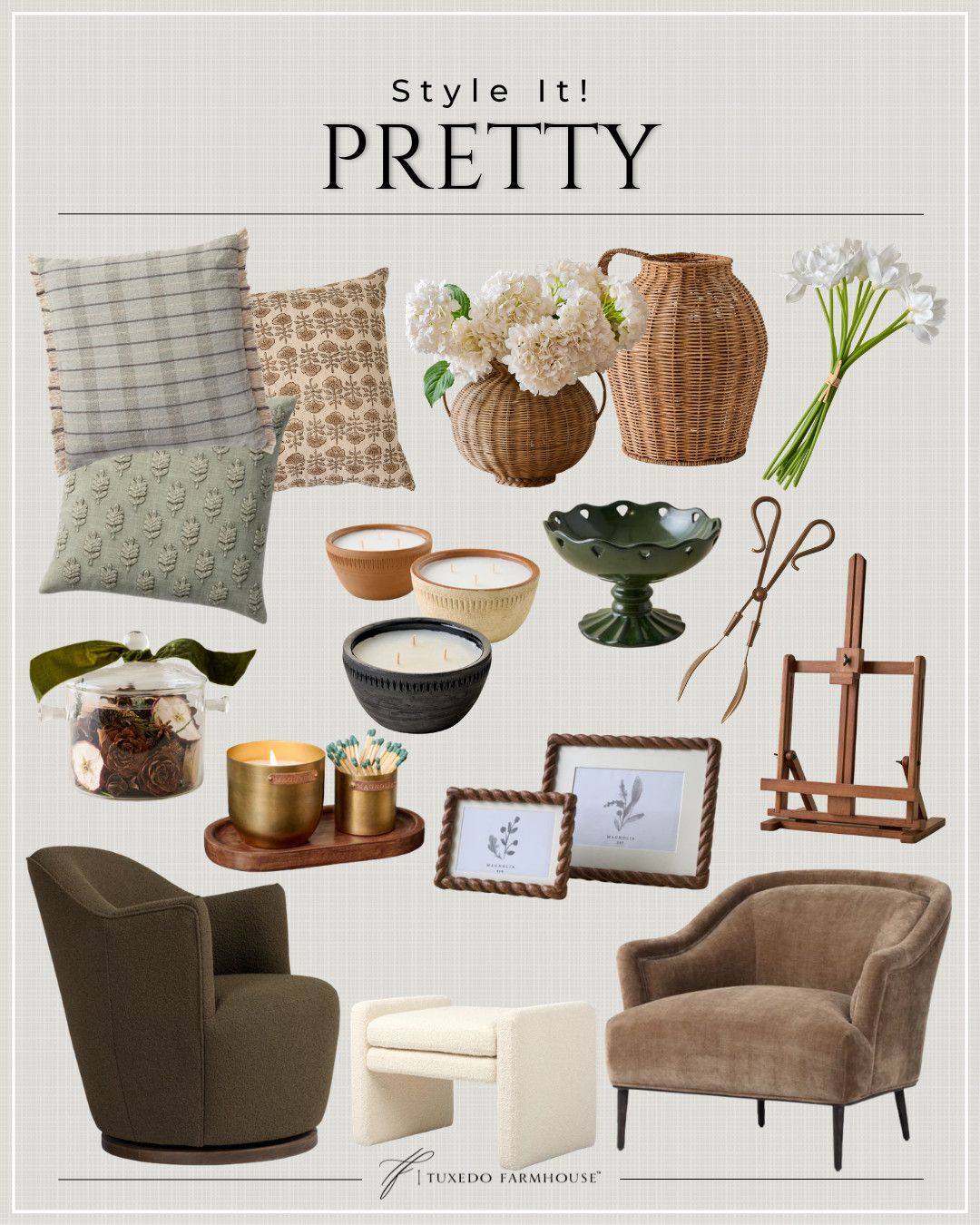 Style it pretty 🤍 Mixing soft greens, warm woods, and woven textures for a collected, cozy look. These are the little details that make a space feel finished and inviting. Everything linked here! #LTKHome #StyledSpaces #NeutralDecor

Seasonal, home decor, accent chairs, rugs, wall art, frames, pillows, lamps, baskets, candles, books, coffee tables, ottomans, trays, bowls, consoles, accent tables
 

 #LTKSeasonal #LTKHome #LTKSaleAlert