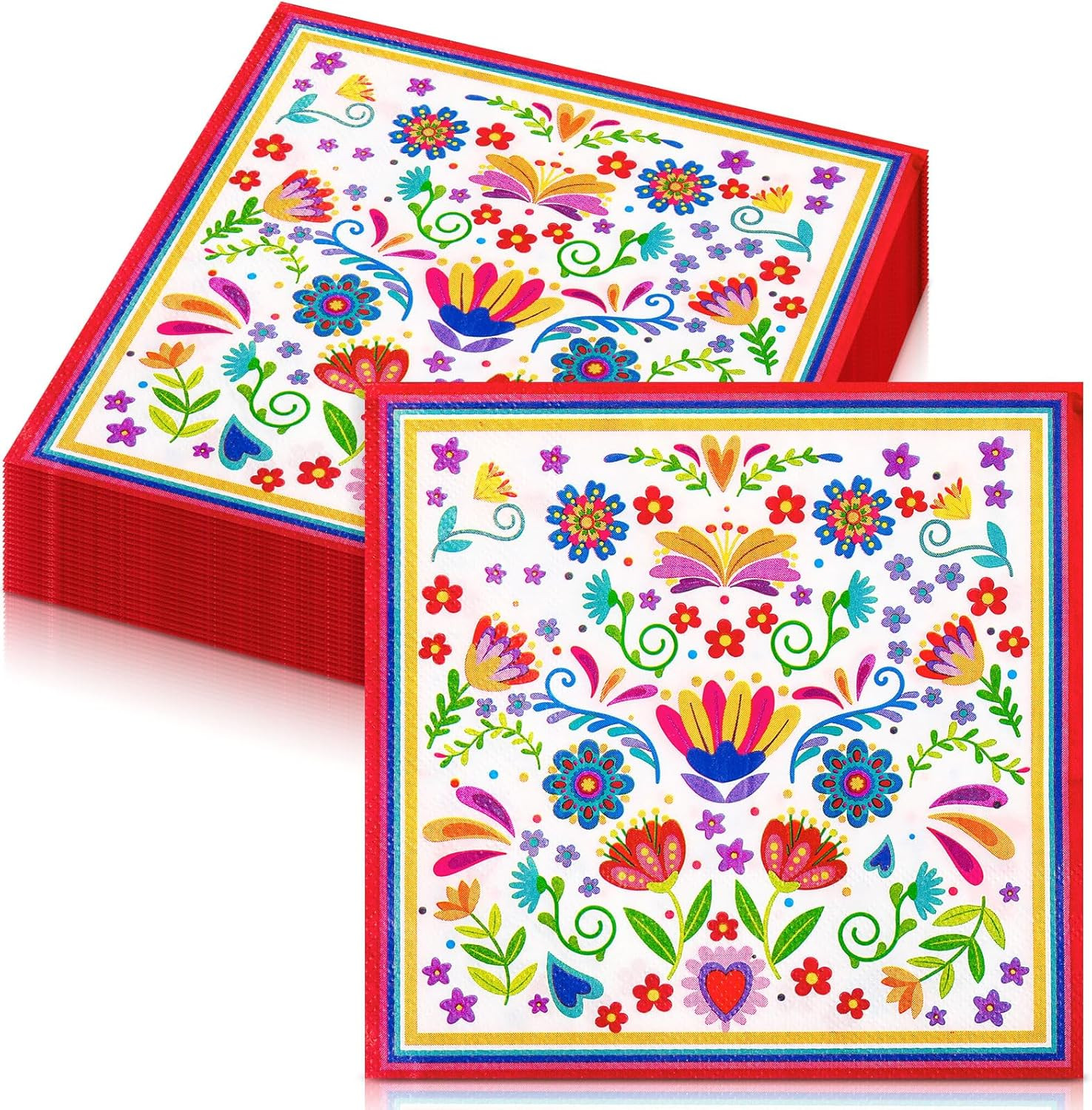 50 Pcs Mexican Fiesta Napkins Mandala Flower Paper Napkins Mexican Party Decorations for Cinco De... | Amazon (US)