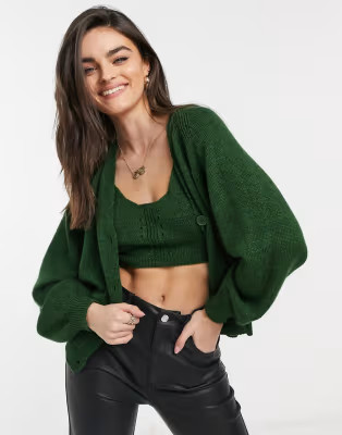 ASOS DESIGN chunky cardi and bralet co-ord in khaki | ASOS (Global)