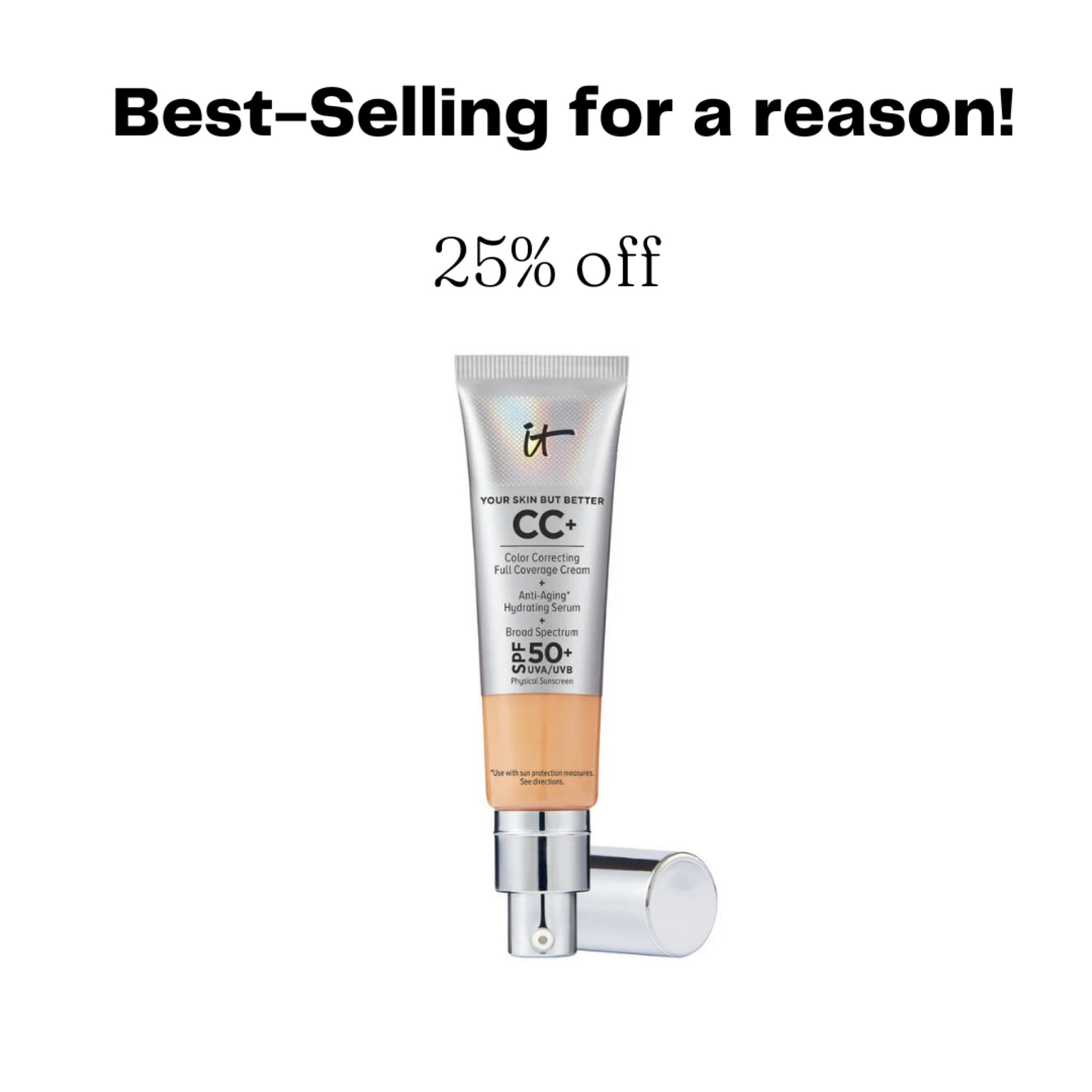 IT Cosmetics CC cream is 25% off! 25% off for the spring ltk sale! I’ve used this plenty of times since 2015.
Use code: LTKEVENT #LTKSale

Here’s why I like it:
Fantastic coverage
Great staying powder
Has SPF
Blurs imperfections 
Anti-aging 

There’s an illuminating version, too, linked below (the pinker container). It has some shimmer, so if that sounds like you, snag it. If not, get the silver container (from the photo!)

#LTKsalealert #LTKSale #LTKbeauty