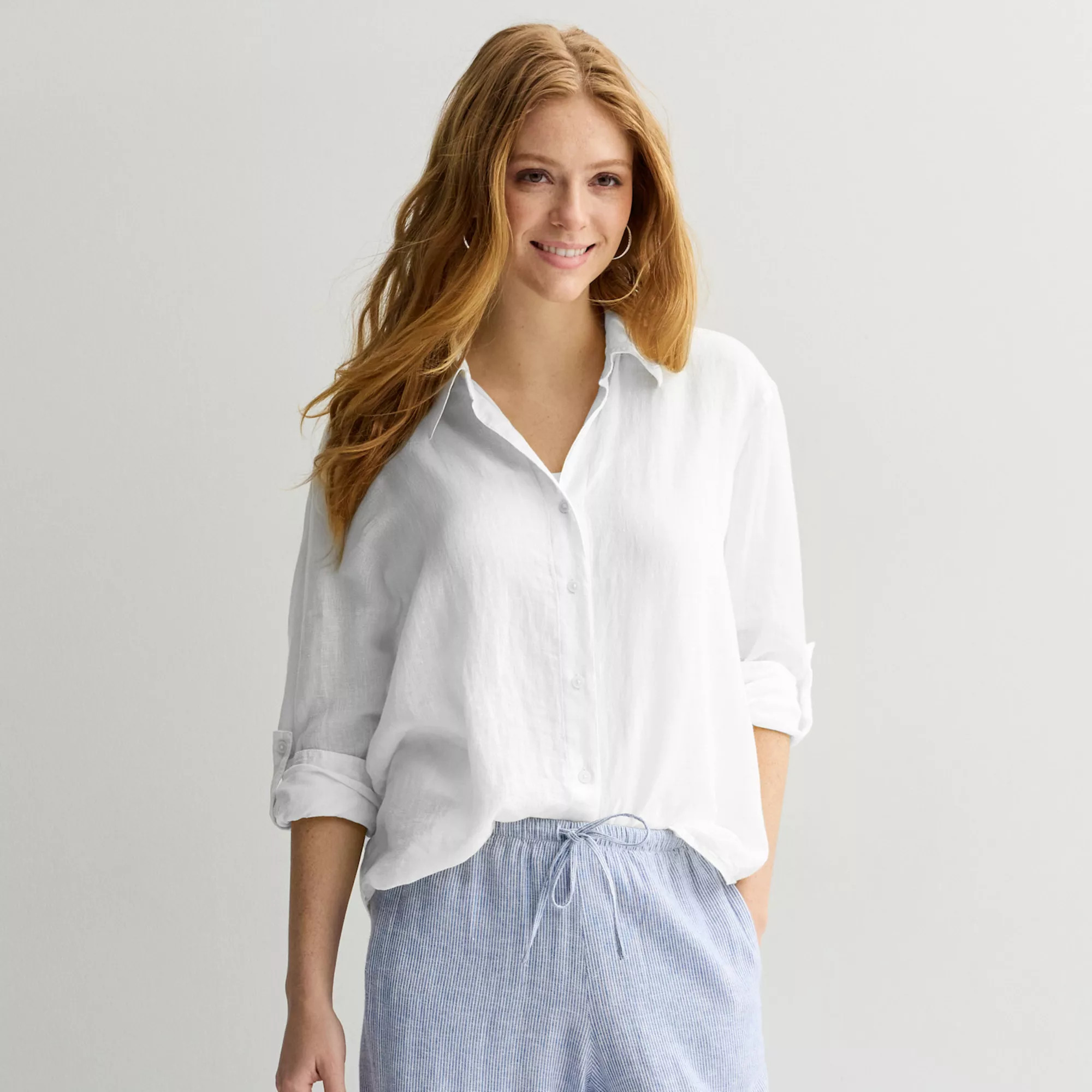 Women's Sonoma Goods For Life® Linen Oversized Boyfriend Shirt | Kohl's