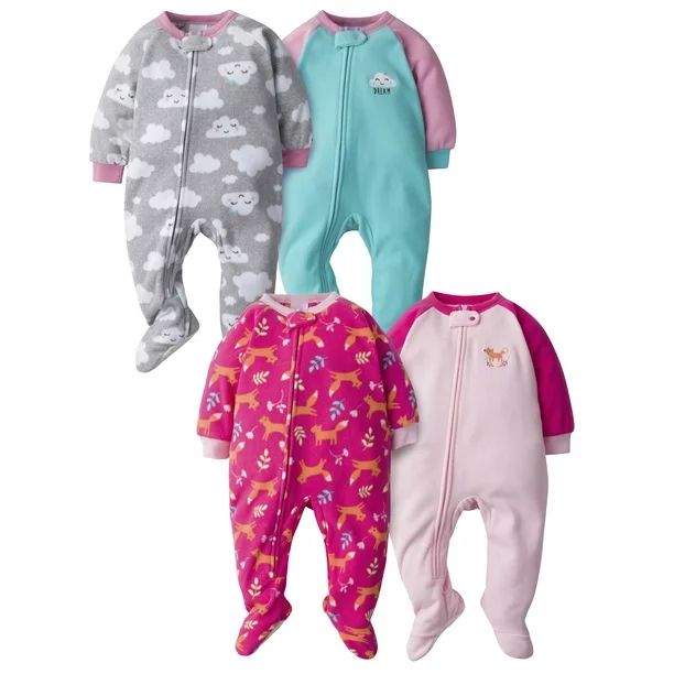 Gerber Baby Girls Microfleece Blanket Sleeper Pajamas, 4-Pack | Walmart (US)
