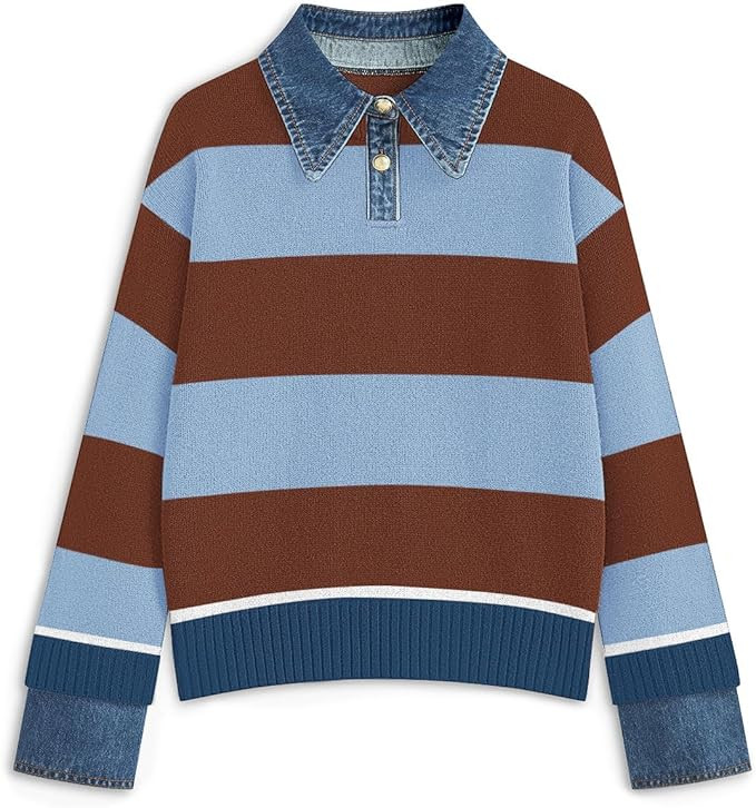 ETCYY Womens Oversized Sweater Cozy Fall Long Sleeve Button Up Denim Polo Pullover Tops Sweatshir... | Amazon (US)