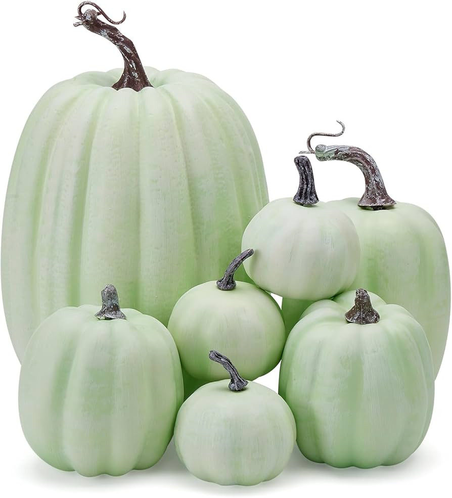 7 Pcs Assorted Sizes Fall Artificial Pumpkins Harvest Pumpkins Faux Foam Pumpkins for Fall Autumn... | Amazon (US)