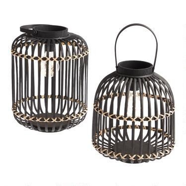 Black Natural Fiber Solar LED Lantern | World Market