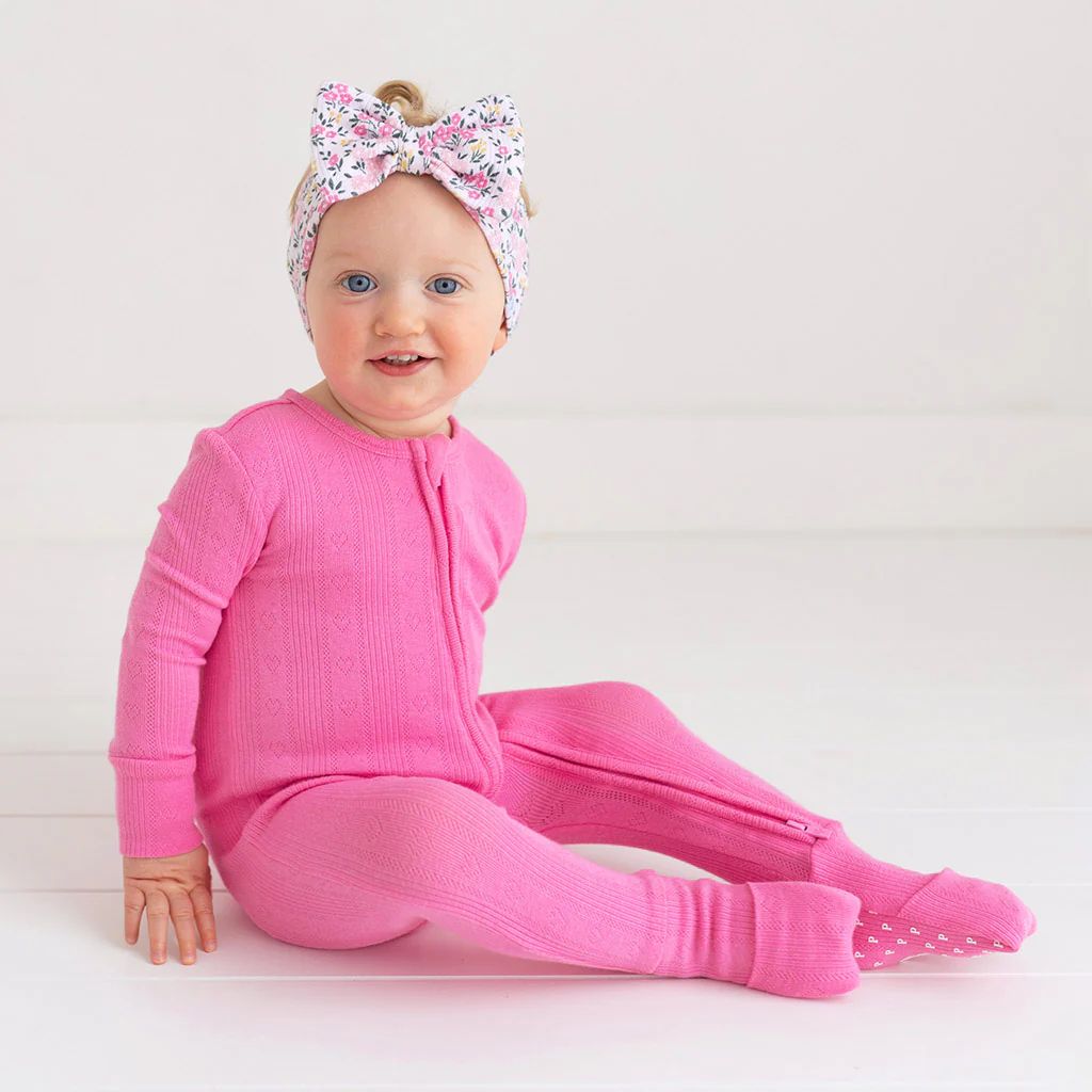 Solid Pointelle Pink Baby Convertible Sleeper | Cruisin' Pink | Posh Peanut
