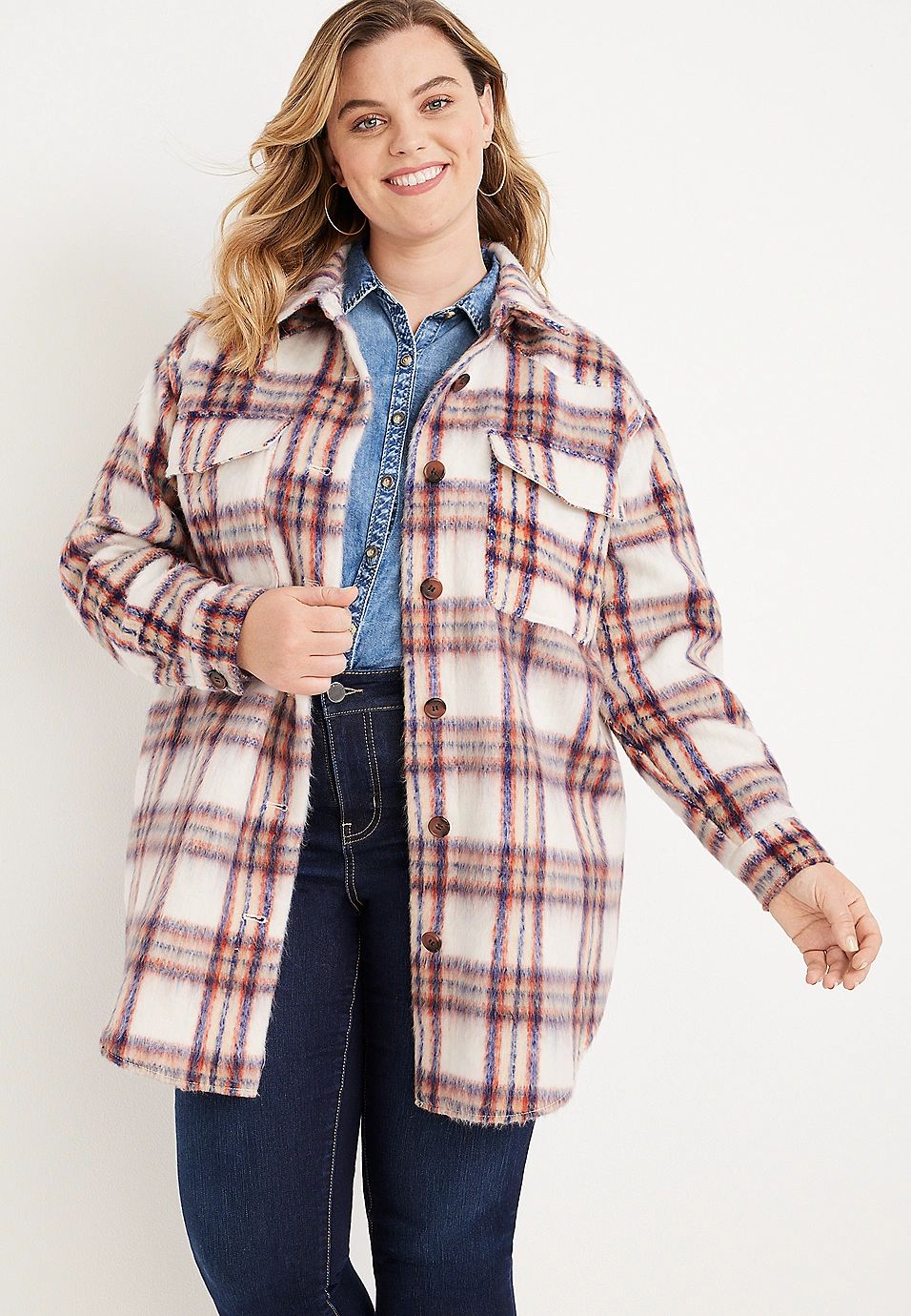 Plus Size Faux Wool Plaid Shacket | Maurices