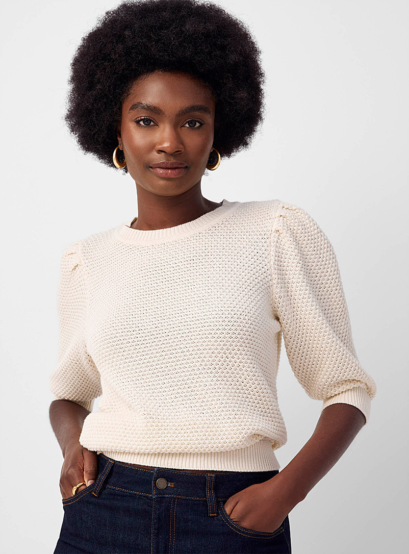 Puff-sleeve textured sweater | Simons
