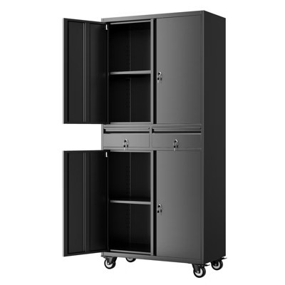 Metal Storage Cabinet, 71” Tall Garage Storage Cabinet with 4 Wheels and 2 Drawers for Home Office, Black | Target