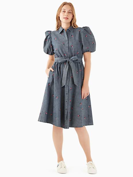 embroidered cherry puff sleeve shirtdress | Kate Spade Outlet