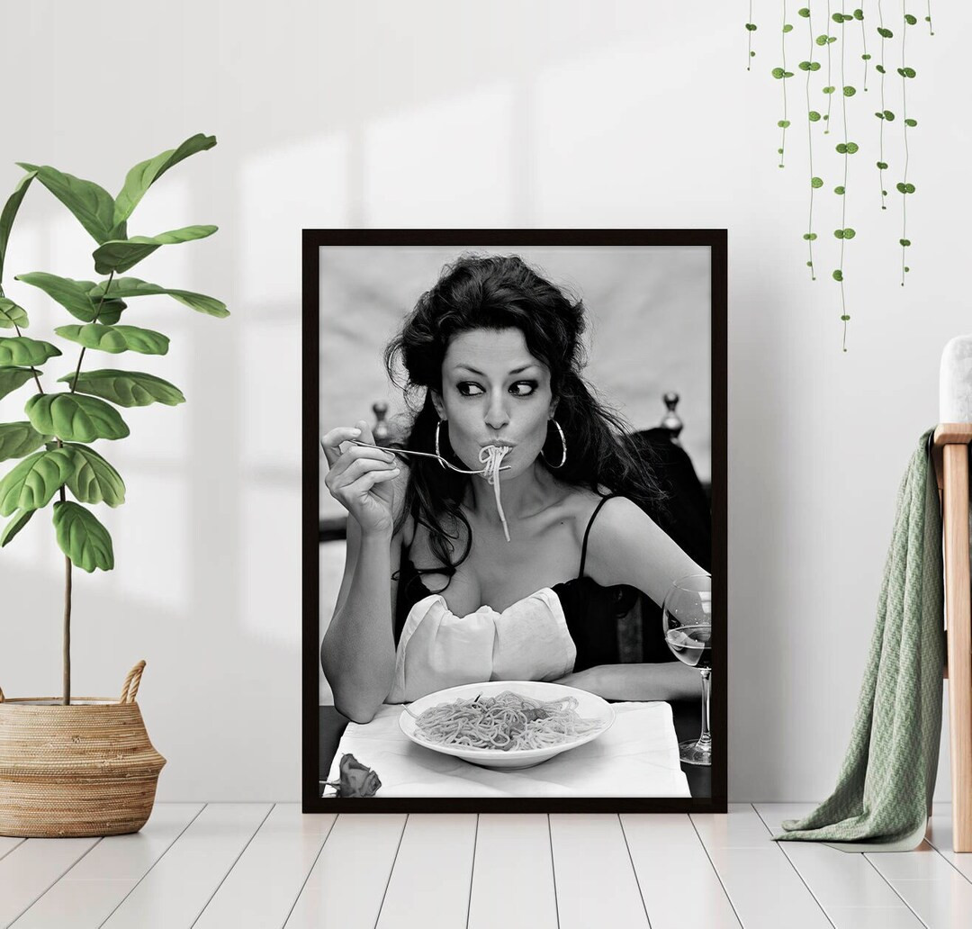 Italian Woman Eating Pasta Black and White Vintage Old Retro Photography Kitchen Diner Wall Art D... | Etsy (US)