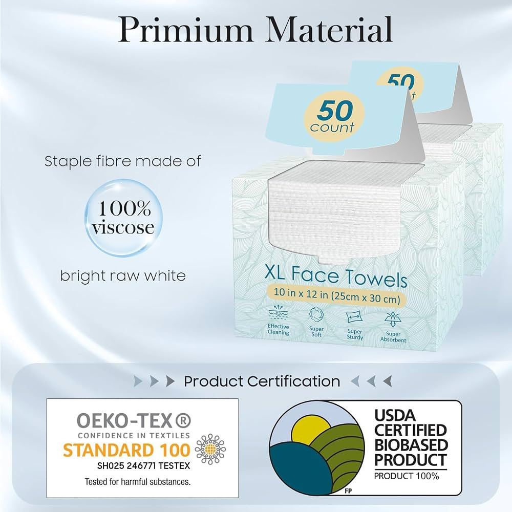 100 Count (2 Box) XL Disposable Face Towels 10” x 12”, 100% Viscose Fibre, Soft & Skin Friend... | Amazon (US)