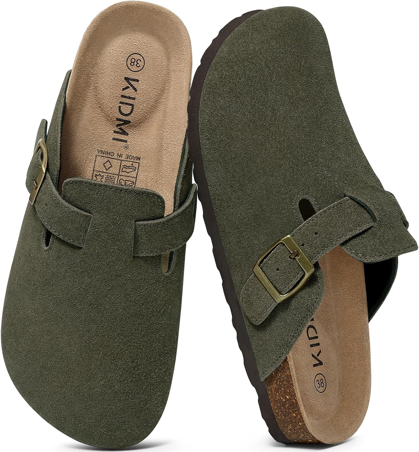 KIDMI Genuine Suede Clogs for Women Men Cork Footbed Mules Potato Shoes | Amazon (US)