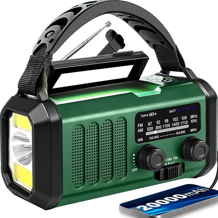 Emergency Weather Radio 20000mAh NOAA/AM/FM with 74000mWh USB/Solar/Hand Crank Charging, Battery ... | Amazon (US)