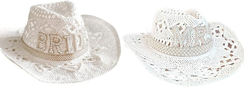Bride Cowboy Hat, Adult's Hat Straw Hat Men and Women Sunproof Manual Straw Vacation Hat Bride Ho... | Amazon (US)