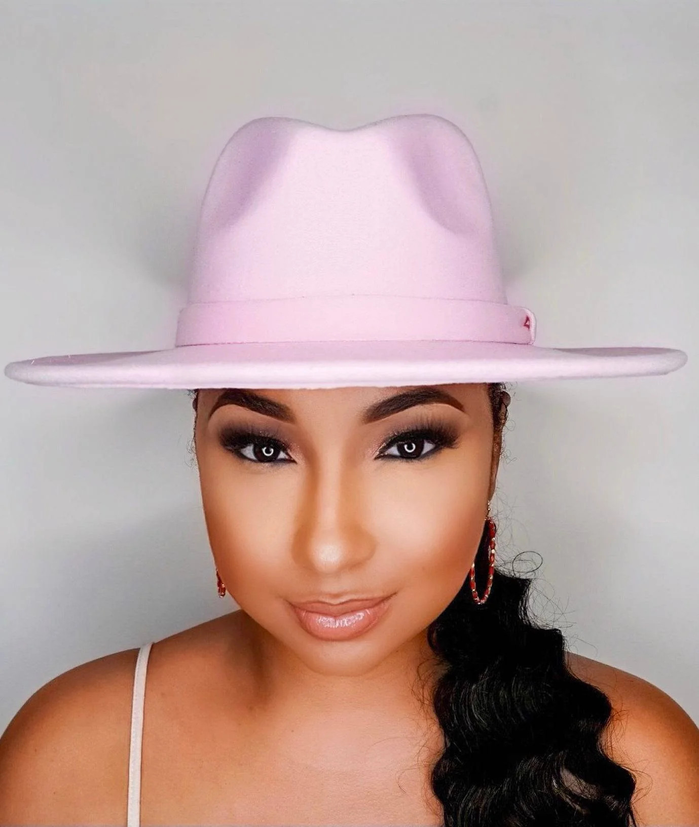 Still Trending | Wide Brim Panama Felt Fedora Hat with Band - Off White Light Pink | Cutely Covered