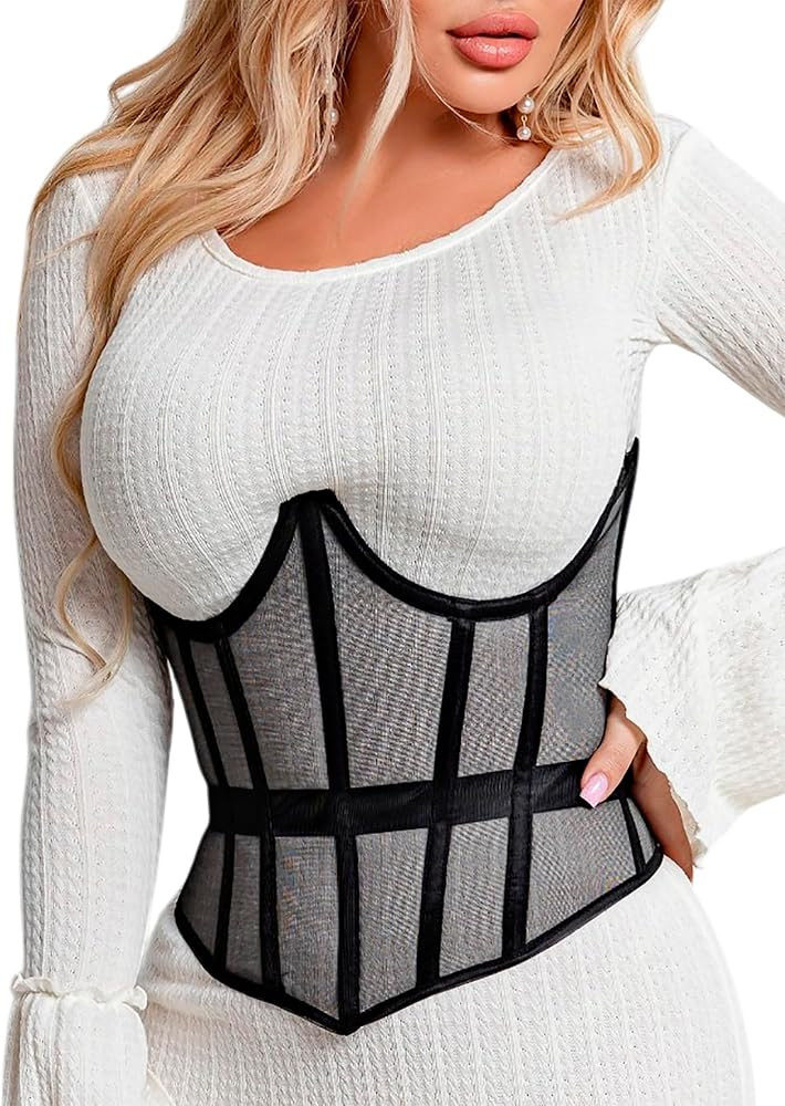 Mesh Corset Waist Trainer for Women - Underbust Corset Lace Up - Waist Cincher Shapewear - Body S... | Amazon (US)