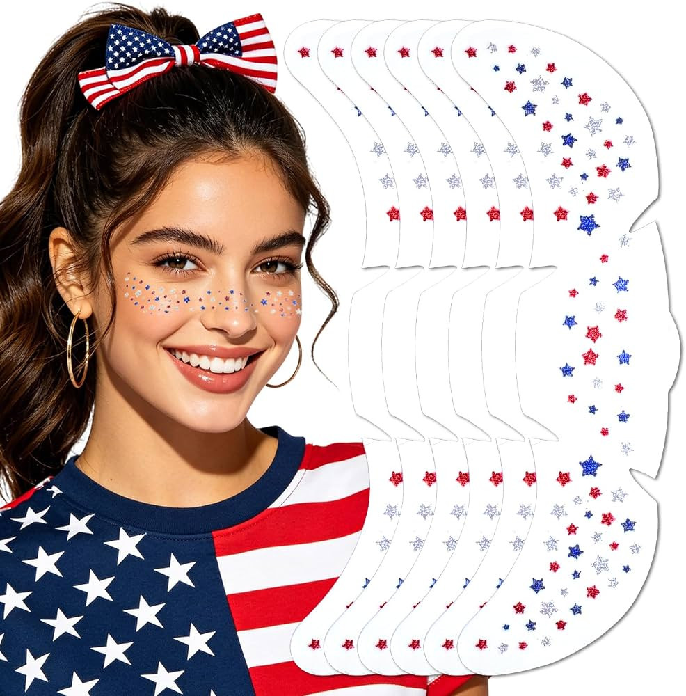 Mysense Red White and Blue Glitter Freckles Face Tattoo,4th of July Outfits and Accessories for W... | Amazon (US)