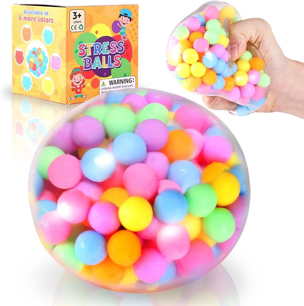 Giant Stress Ball - Big Squishy Toy with DNA Beads, Easter Basket Stuffer, Rainbow Squishy Ball f... | Amazon (US)