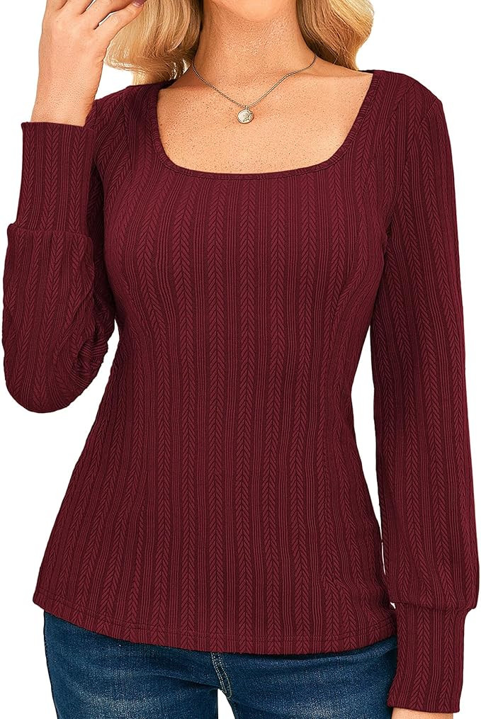 GRACE KARIN Womens Fall Long Sleeve Trendy Tops 2025 Square Neck Ribbed Casual Shirts Cozy Basic ... | Amazon (US)