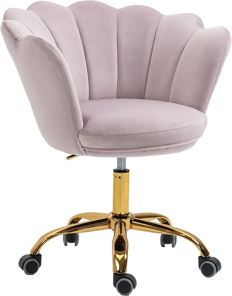 ZOBIDO Comfy Home Office Task Chair with Wheels, Cute Modern Upholstered Velvet Seashell Back Adj... | Amazon (US)