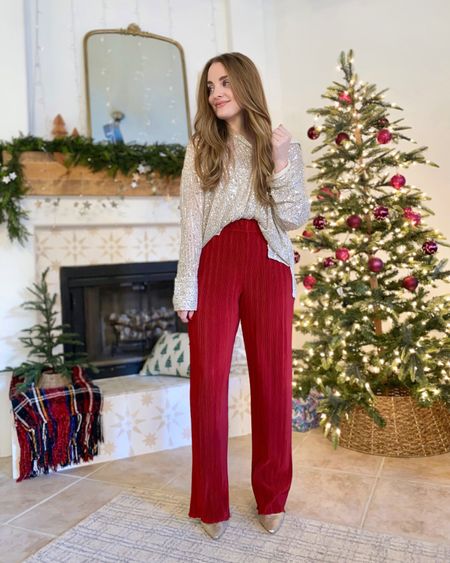 Christmas outfit. Red pants. Abercrombie outfit. Sequin top. 

#LTKxAF #LTKGiftGuide #LTKHoliday