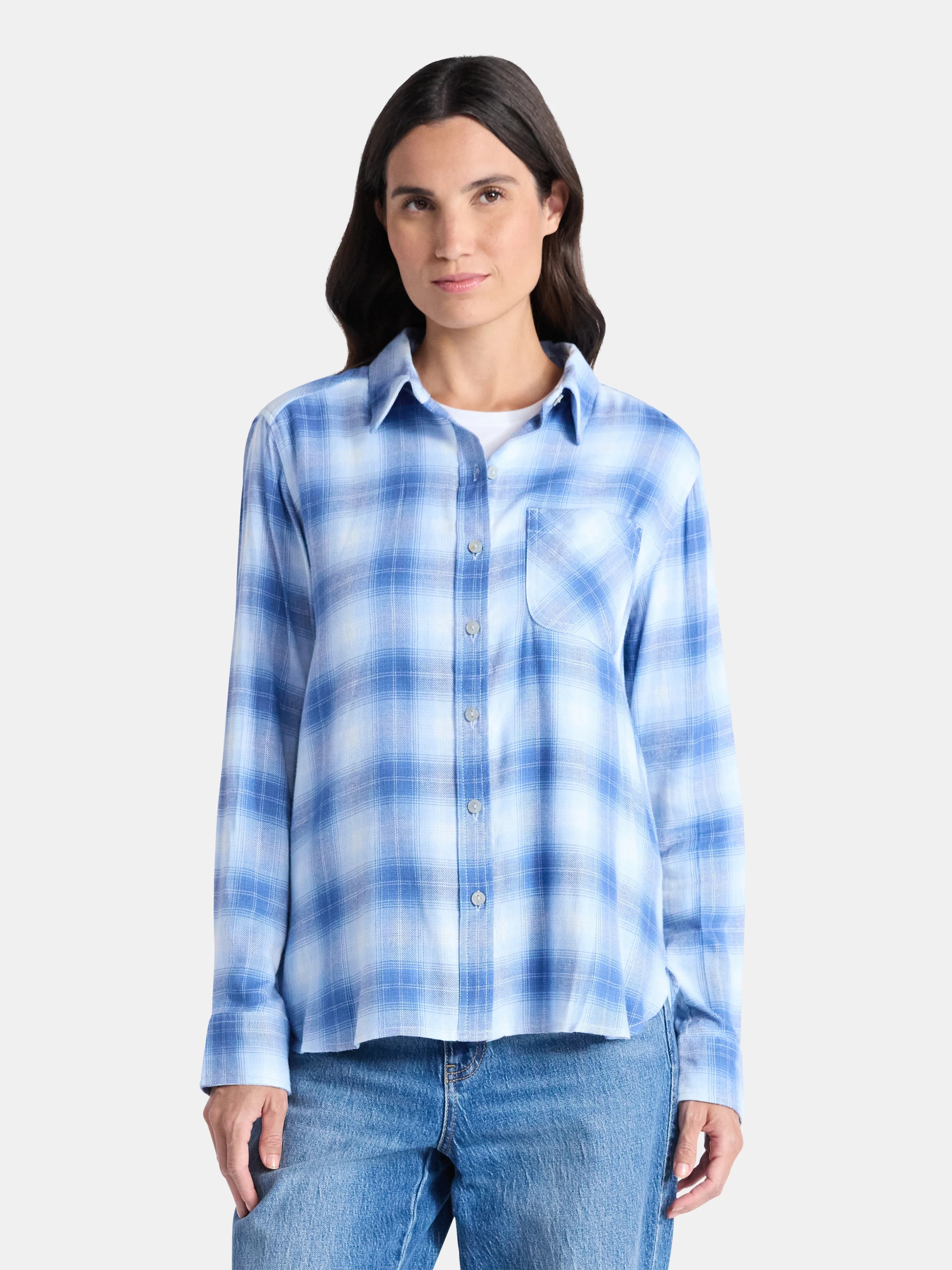 Time and Tru Women's Flannel Shirt with Long Sleeves, Sizes XS-XXXL | Walmart (US)