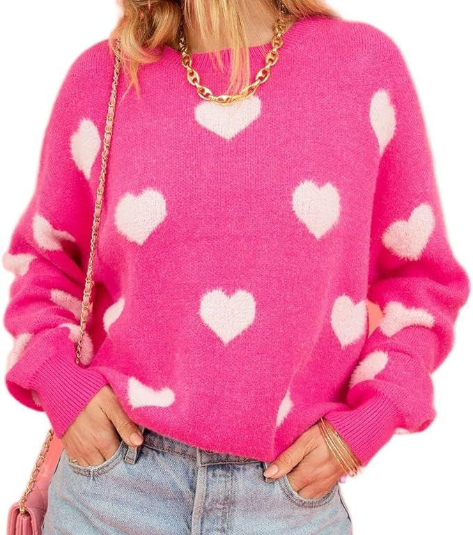 Akivide Women's Cute Aesthetic Heart Cream Sweaters Trendy Fall Pullover Crewneck Long Sleeve Sof... | Amazon (US)