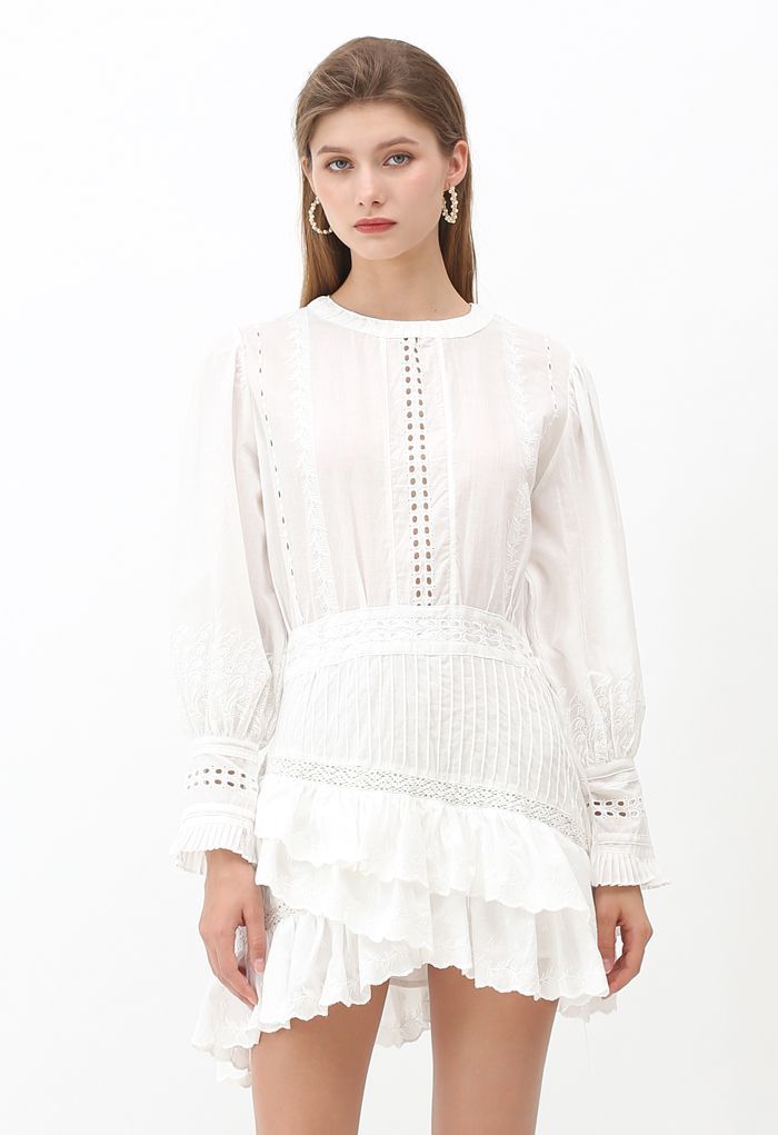 Buttoned Back Embroidered Eyelet Tiered Dress | Chicwish