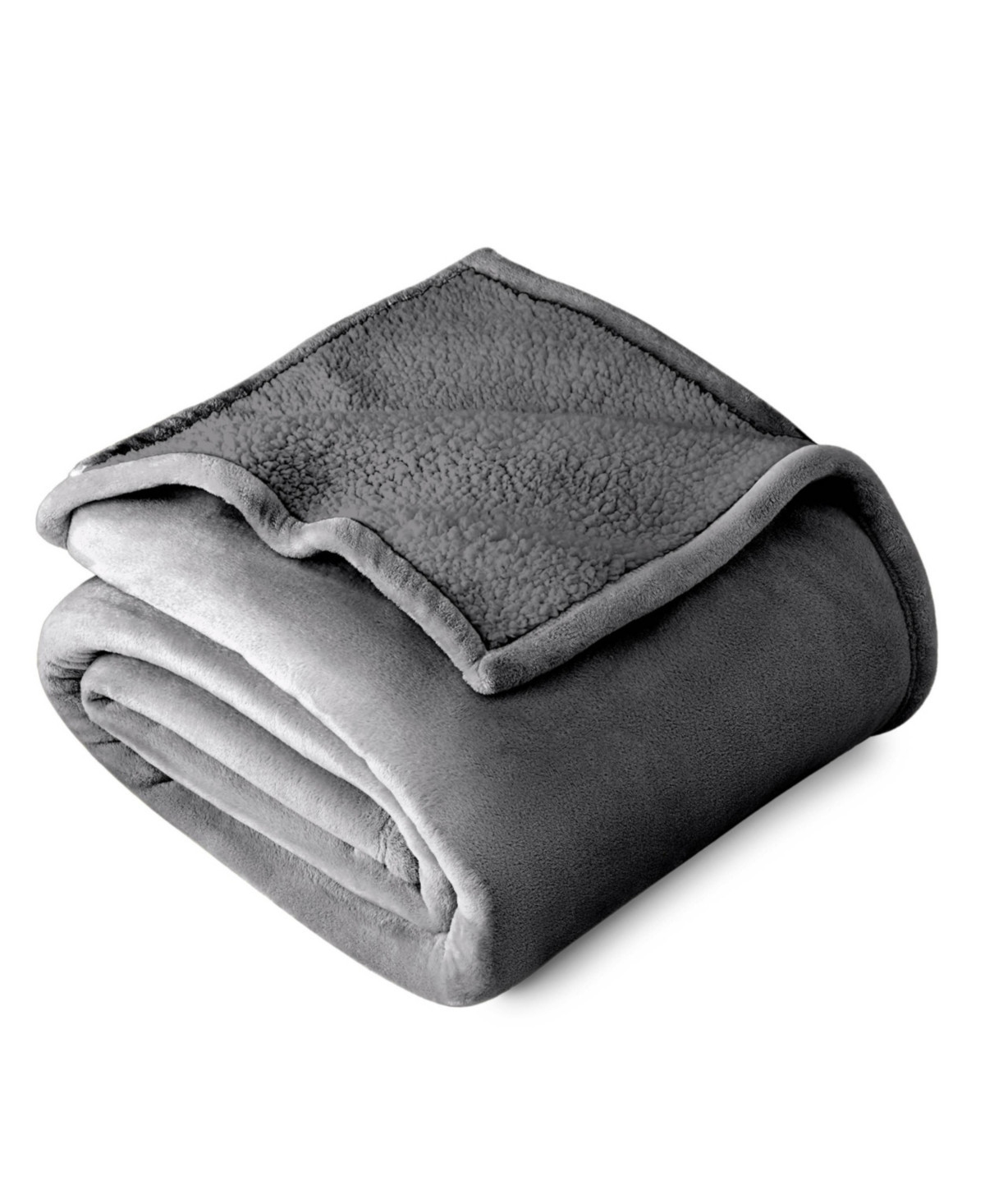 Bare Home Fleece Sherpa Blanket, Throw - Grey with grey sherpa | Macy's
