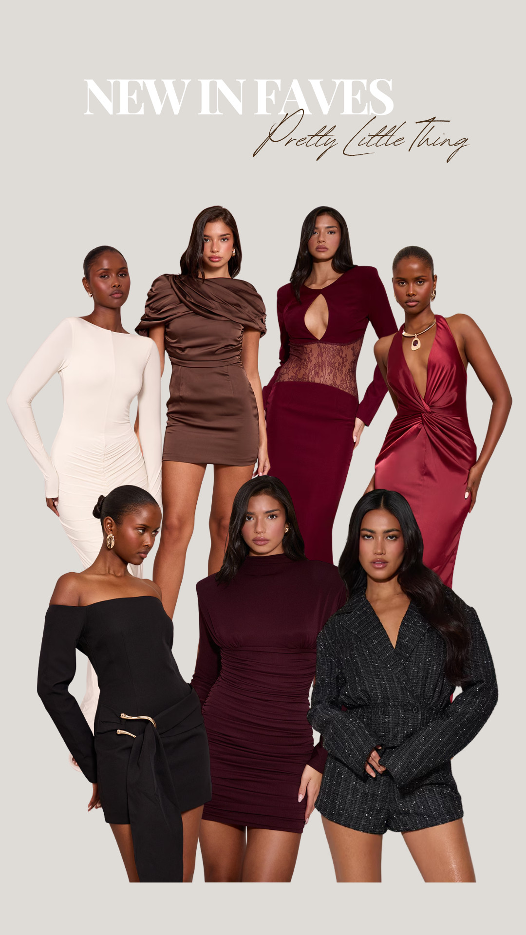 PrettyLittleThing, PLT New In, Wine Satin Twist Dress, Cream Slinky Ruched Long Sleeve Dress, Black Woven Belt Detail Dress, Burgundy Lace Cut-Out Dress, Plum Ruched Long Sleeve Dress, Chocolate Satin Wrap Dress, Black Bouclé Blazer 

 #LTKuk #LTKpartywear #LTKstyletip