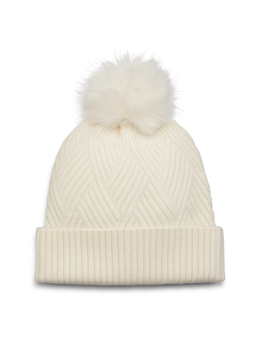 Women's Cable-Knit Ribbed Trim Hat - Frost White | Saks Fifth Avenue