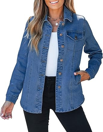 luvamia 2026 Jean Jackets for Women Fashion Denim Jacket Western Oversized Shacket Jacket Button ... | Amazon (US)