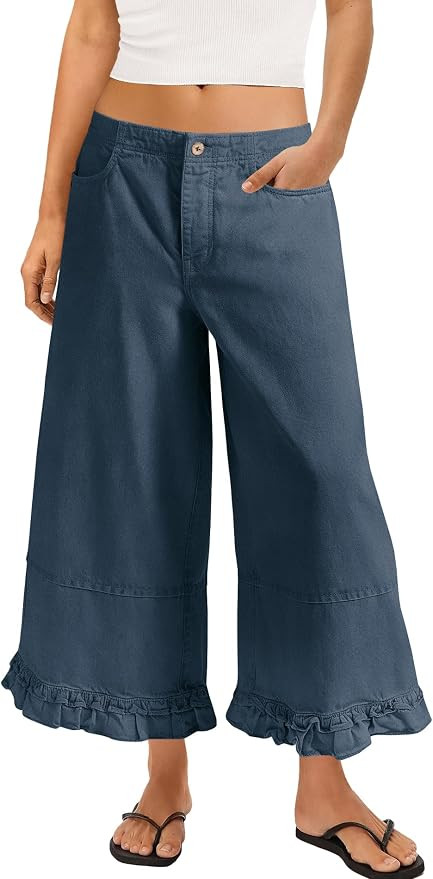 Panadila Womens Wide Leg Jeans Ruffle Cropped Pants | Amazon (US)